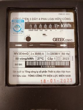 Công Tơ Điện 3 Pha EMIC 30(60) - Có Kiểm Định (Đồng Hồ Điện 3 Pha Emic)