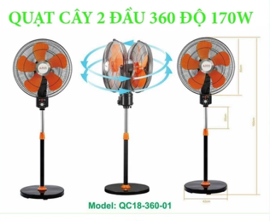 Quạt cây hai đầu cao cấp ASIA 360 độ QC18-360 màu Đỏ Cam