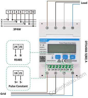 Công tơ điện tử 3 pha 4 dây Chint DTSU666 5(80)A (trực tiếp)
