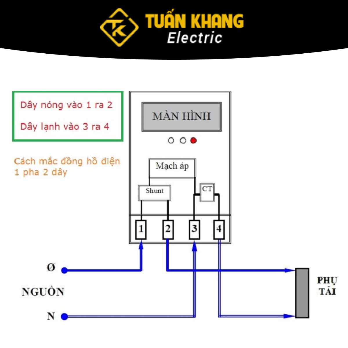 Cách đấu công tơ điện 1 pha