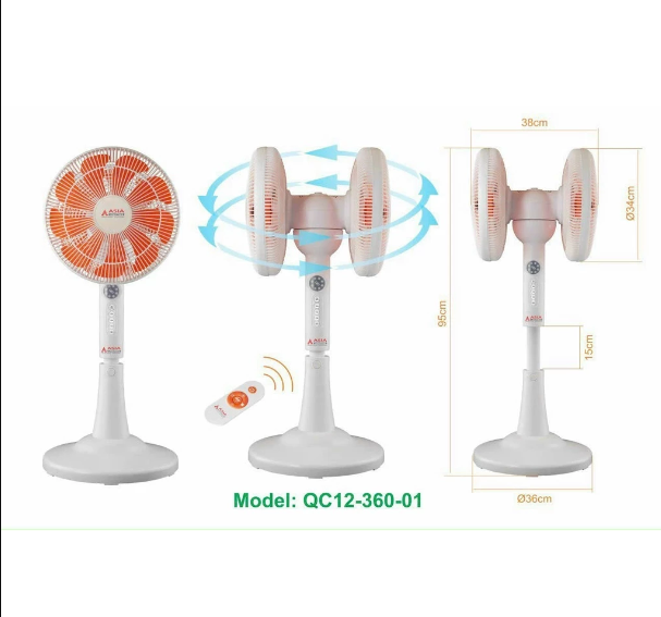 Quạt 2 đầu xoay 360 độ có điều khiển Remote Asia Lighting - QC12-360