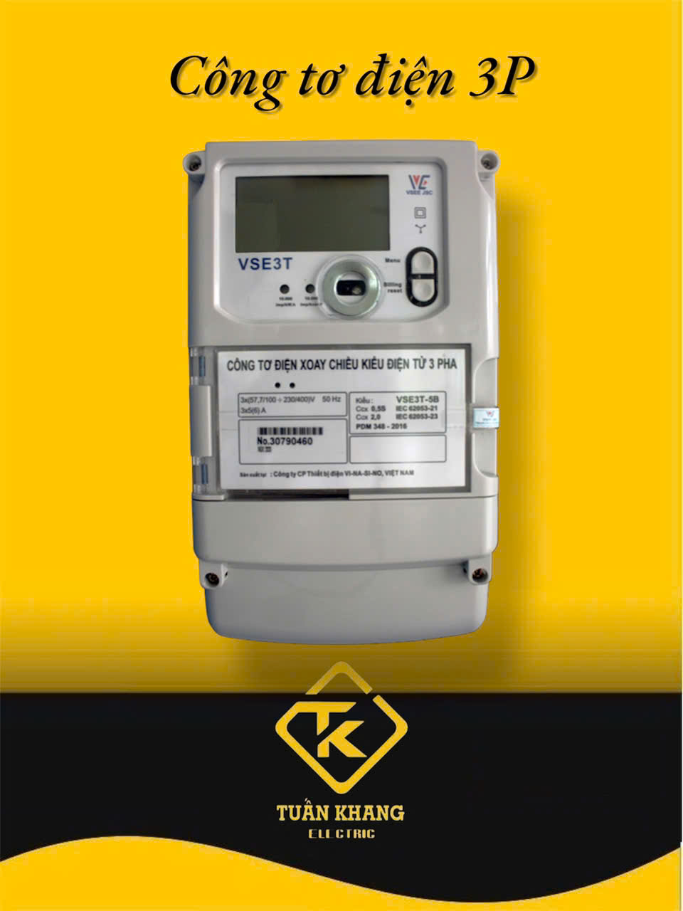 Công tơ điện tử  VSE3T-5B Vinasino 3 pha nhiều biểu giá gián tiếp đo 2 chiều